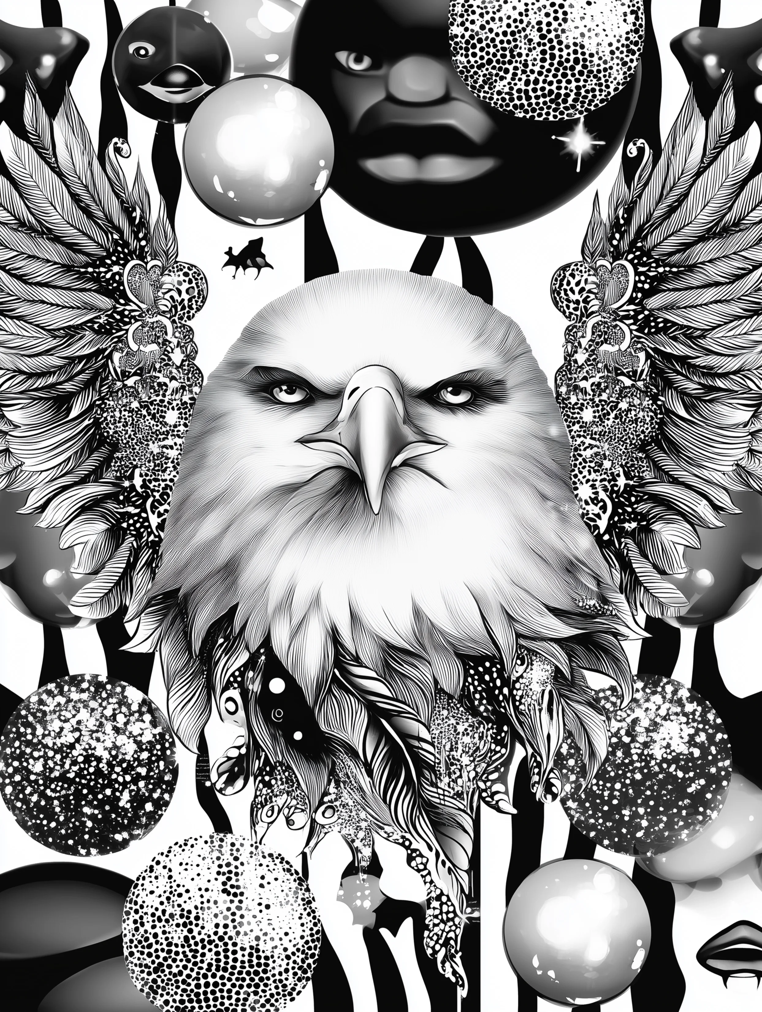 Free printable eagle coloring page for adults featuring a front facing eagle with a disco style design